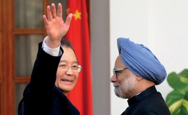 Wen Jiabao, premier ministre chinois et Manmohan Singh, son homologue indien